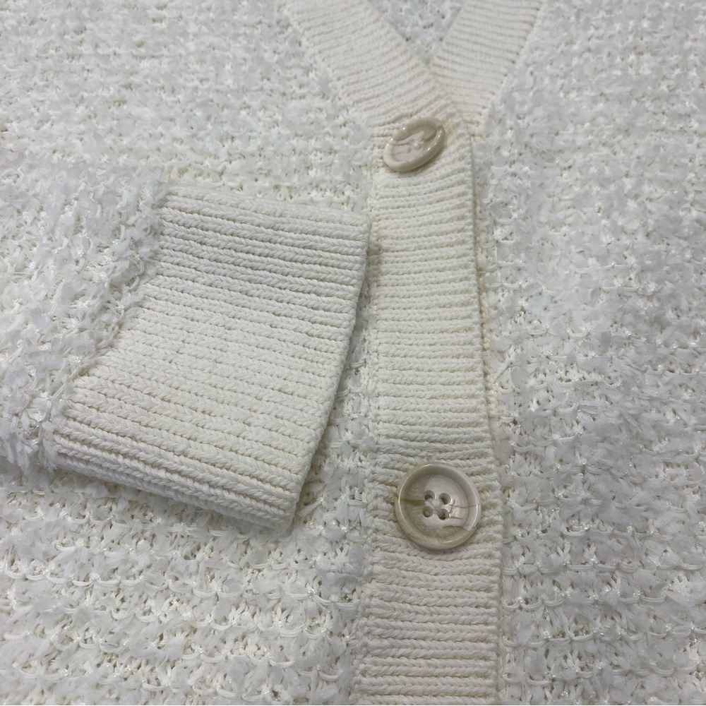 🌟CLUB MONACO🌟 RIBBON YARN V NECK CARDIGAN WHITE SZ M - Picture 5 of 6